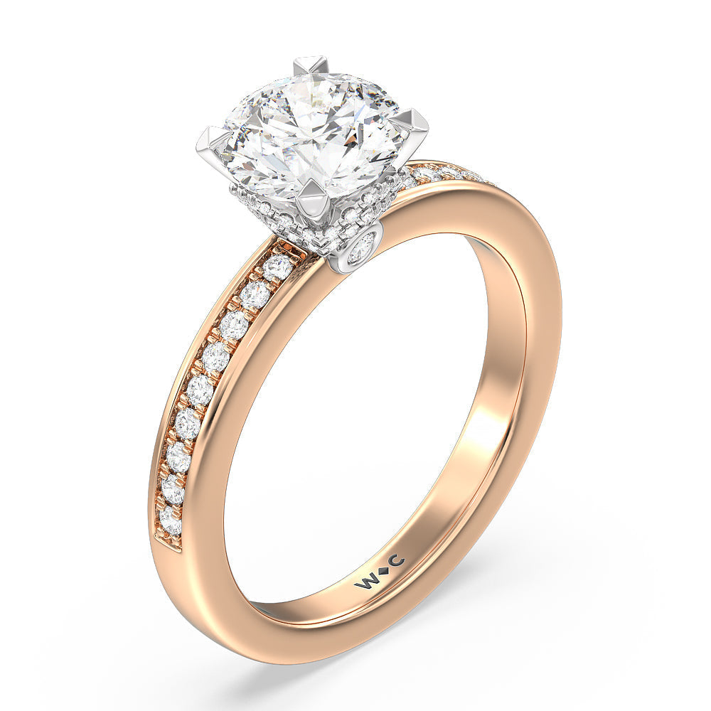 Hidden Accent Double Halo Engagement Ring with Round Cut Diamond in 14KT White & Rose Gold view 3
