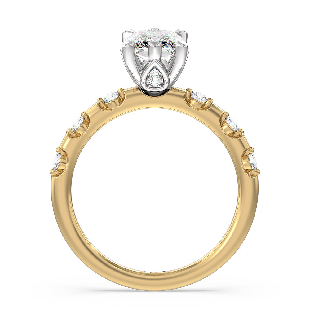 Petal 6 Claw Petal Hidden Accent Engagement Ring with Radiant Cut Diamond in 14KT White & Yellow Gold view 2
