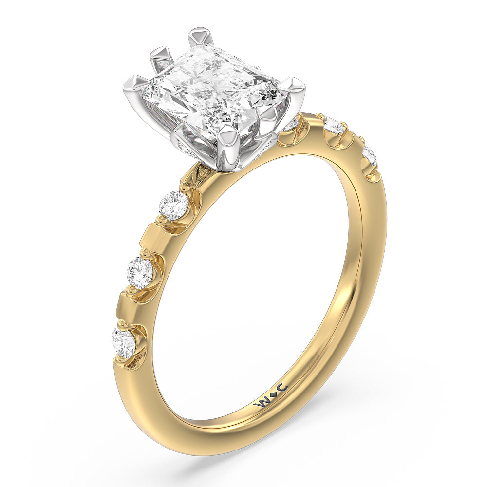 Petal 6 Claw Petal Hidden Accent Engagement Ring with Radiant Cut Diamond in 14KT White & Yellow Gold view 3
