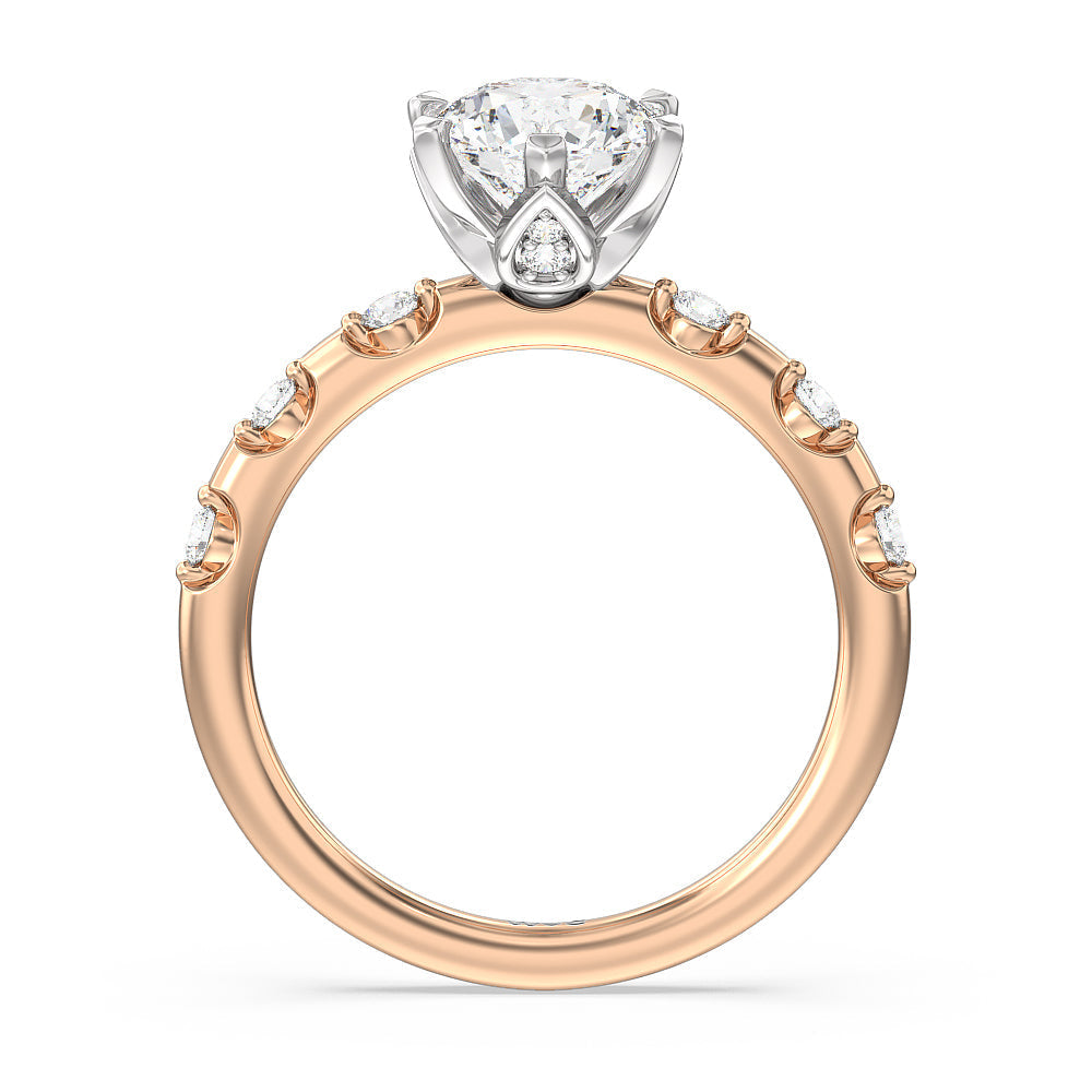 Petal 6 Claw Petal Hidden Accent Engagement Ring with Round Cut Diamond in 14KT White & Rose Gold view 2
