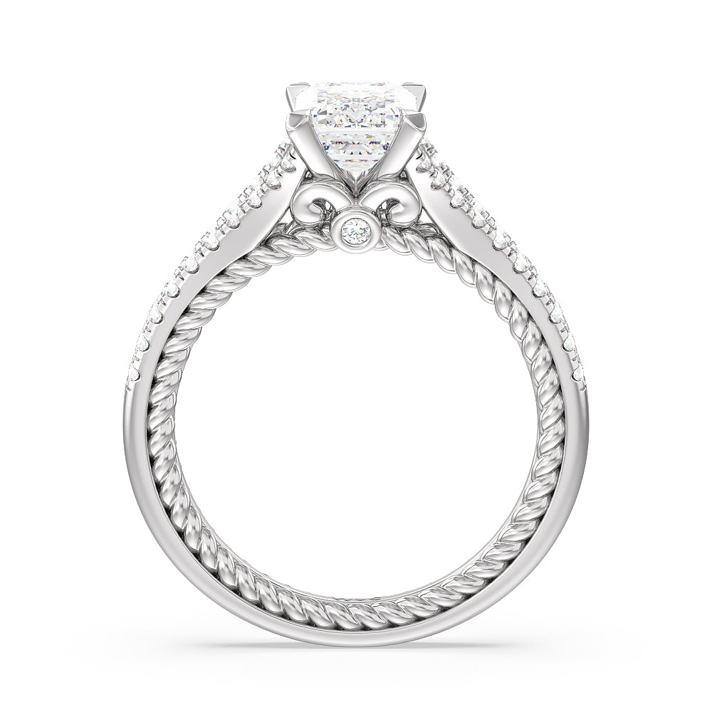 Emerald Cut Split Shank Rope Hidden Accent Engagement Ring with Lab Grown Diamond in 14KT Platinum view 2

