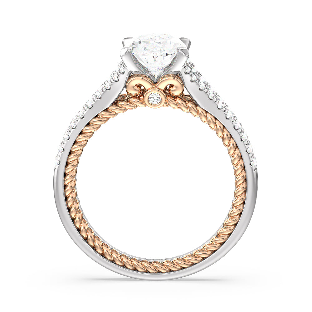 Oval Cut Split Shank Rope Hidden Accent Engagement Ring with Lab Grown Diamond in 14KT White & Rose Gold view 2
