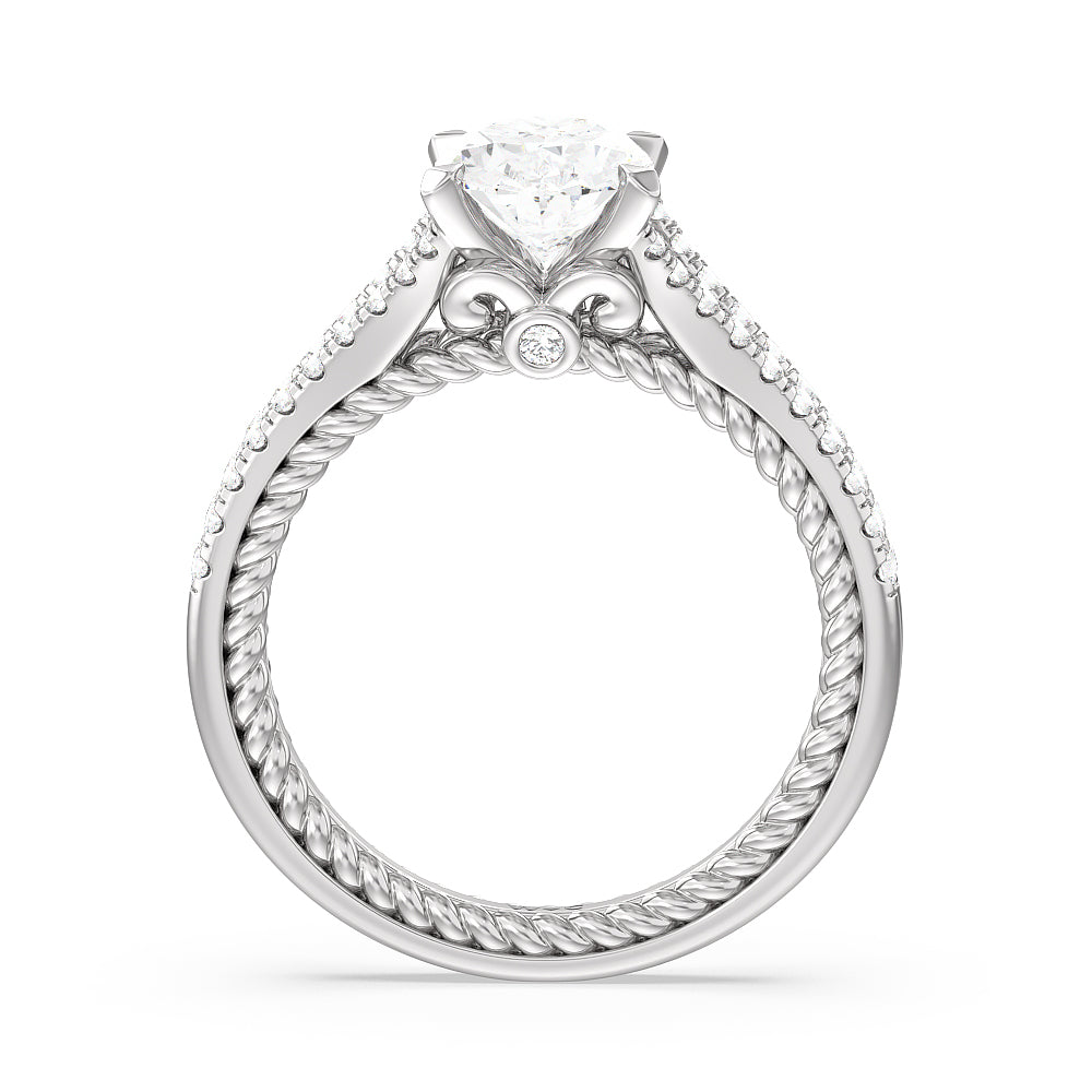Oval Cut Split Shank Rope Hidden Accent Engagement Ring with Lab Grown Diamond in 14KT Platinum view 2
