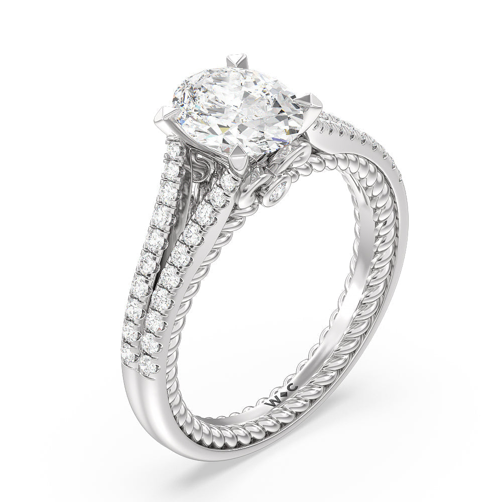 Oval Cut Split Shank Rope Hidden Accent Engagement Ring with Lab Grown Diamond in 14KT Platinum view 3
