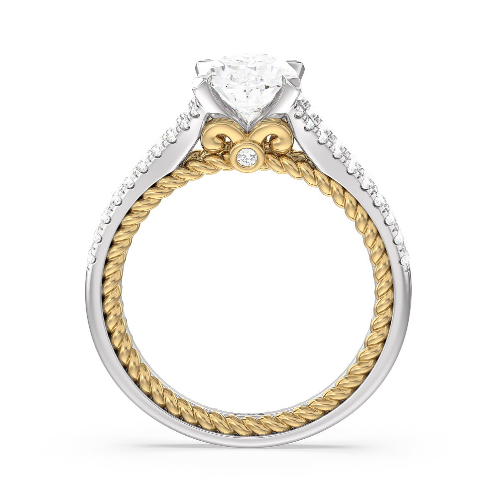 Oval Cut Split Shank Rope Hidden Accent Engagement Ring with Lab Grown Diamond in 14KT White & Yellow Gold view 2
