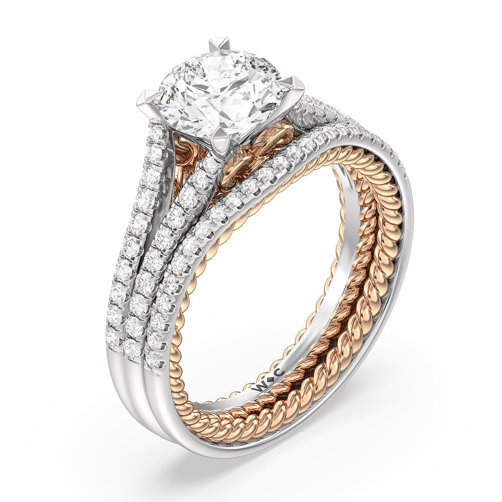 Round Cut Split Shank Rope Hidden Accent Engagement Ring with Lab Grown Diamond in 14KT White & Rose Gold view 4
