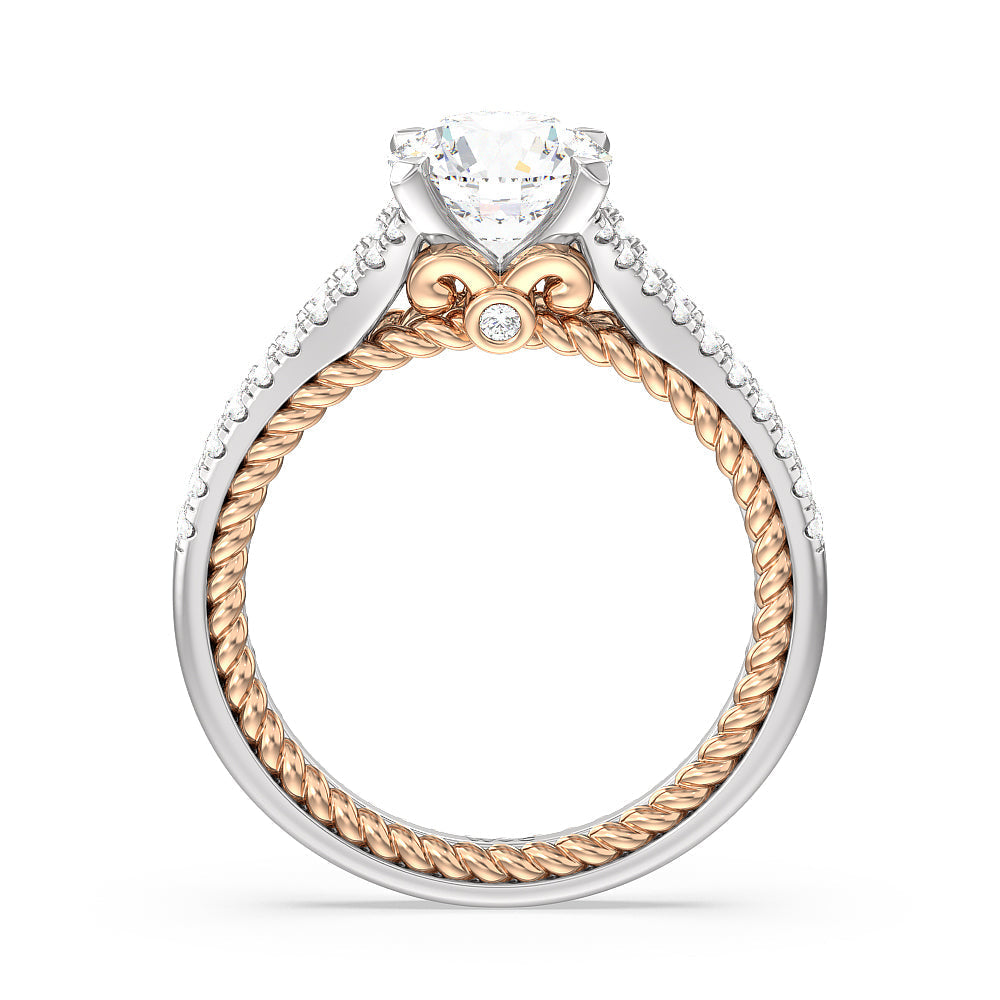 Round Cut Split Shank Rope Hidden Accent Engagement Ring with Lab Grown Diamond in 14KT White & Rose Gold view 2
