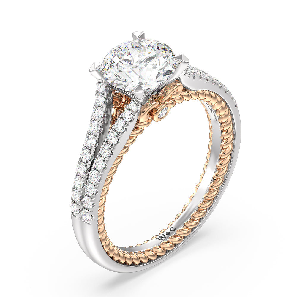 Round Cut Split Shank Rope Hidden Accent Engagement Ring with Lab Grown Diamond in 14KT White & Rose Gold view 3
