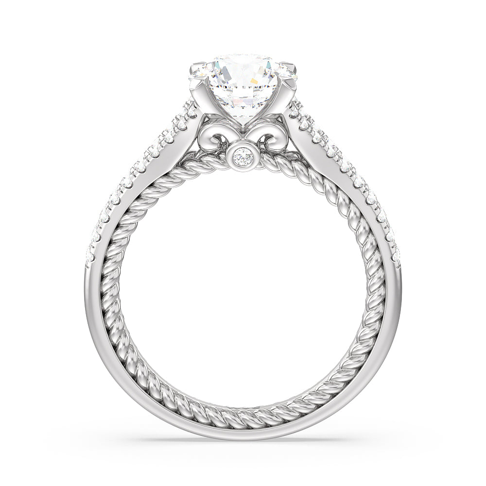 Round Cut Split Shank Rope Hidden Accent Engagement Ring with Lab Grown Diamond in 14KT Platinum view 2
