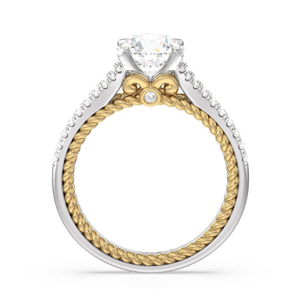 Round Cut Split Shank Rope Hidden Accent Engagement Ring with Lab Grown Diamond in 14KT White & Yellow Gold view 2
