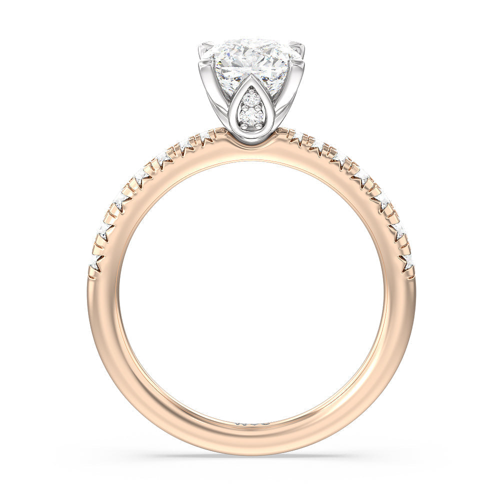 Petal Hidden Accent Engagement Ring with Cushion Cut Diamond in 14KT White & Rose Gold view 5

