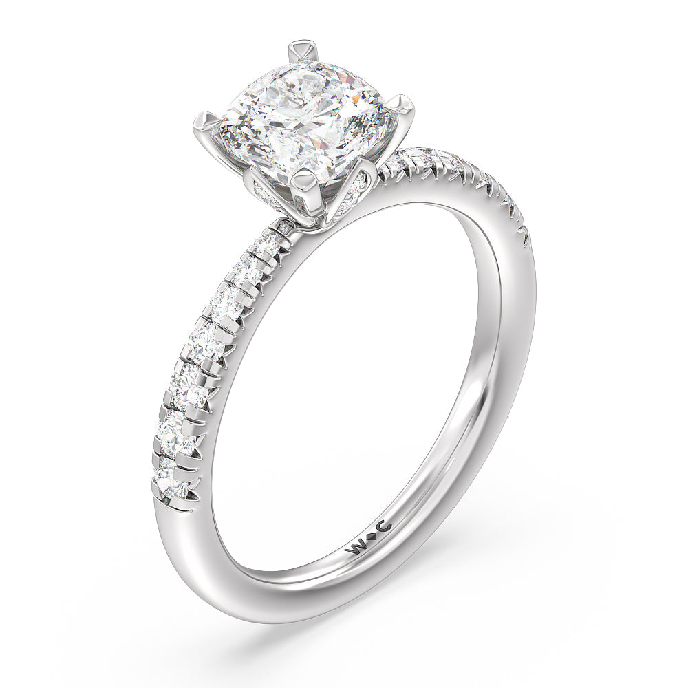 Petal Hidden Accent Engagement Ring with Cushion Cut Diamond in 14KT Platinum view 6
