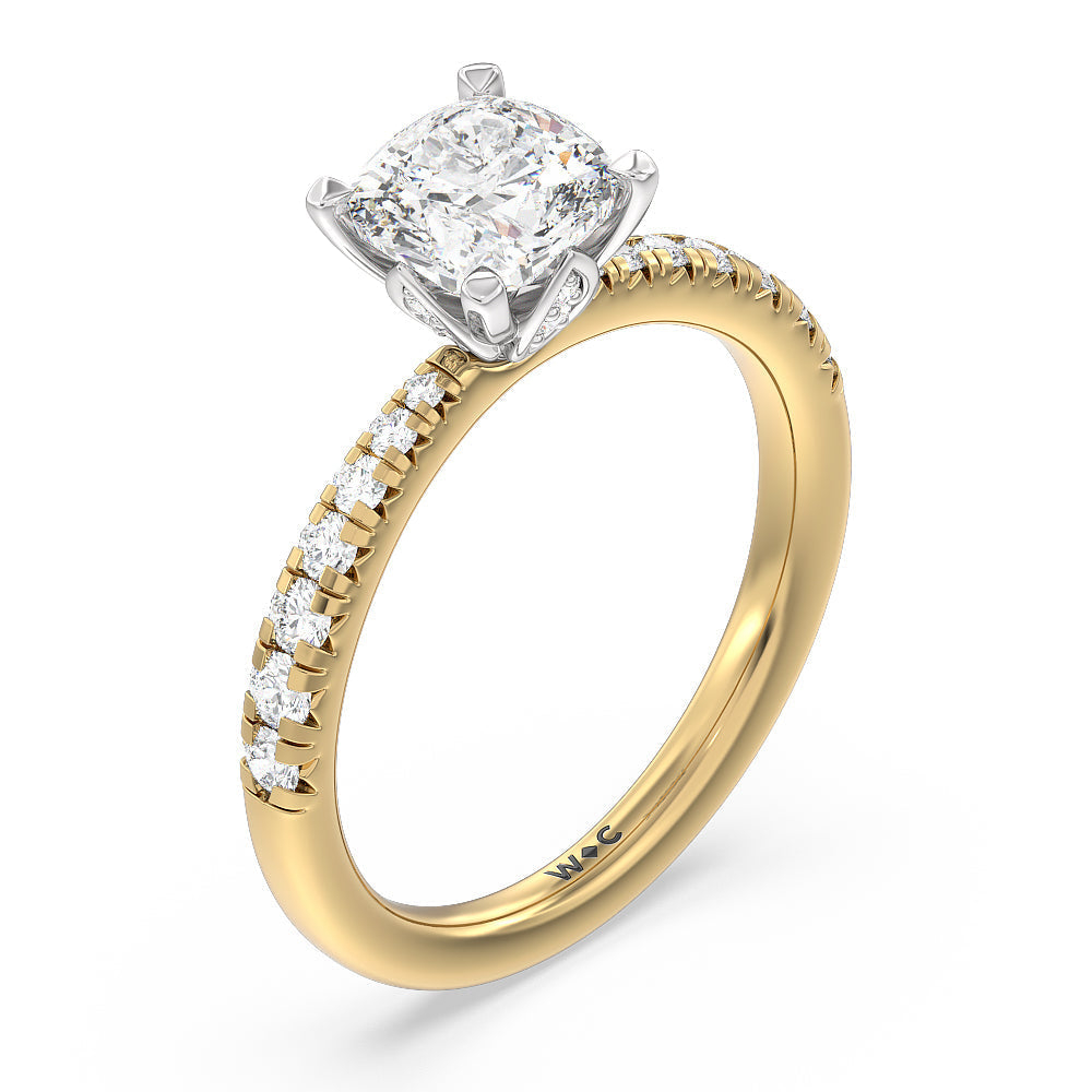 Petal Hidden Accent Engagement Ring with Cushion Cut Diamond in 14KT White & Yellow Gold view 6

