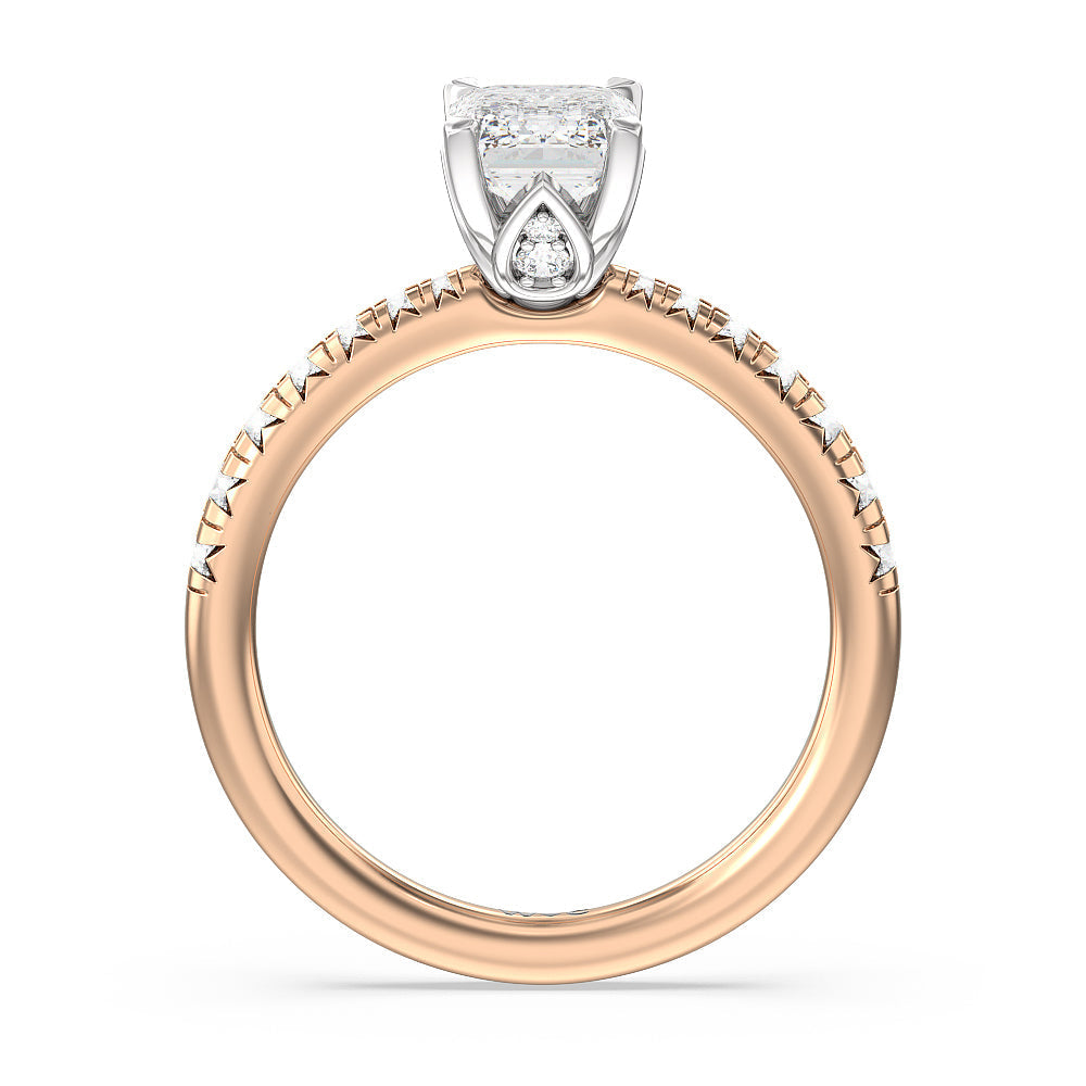 Petal Hidden Accent Engagement Ring with Emerald Cut Diamond in 14KT White & Rose Gold view 5
