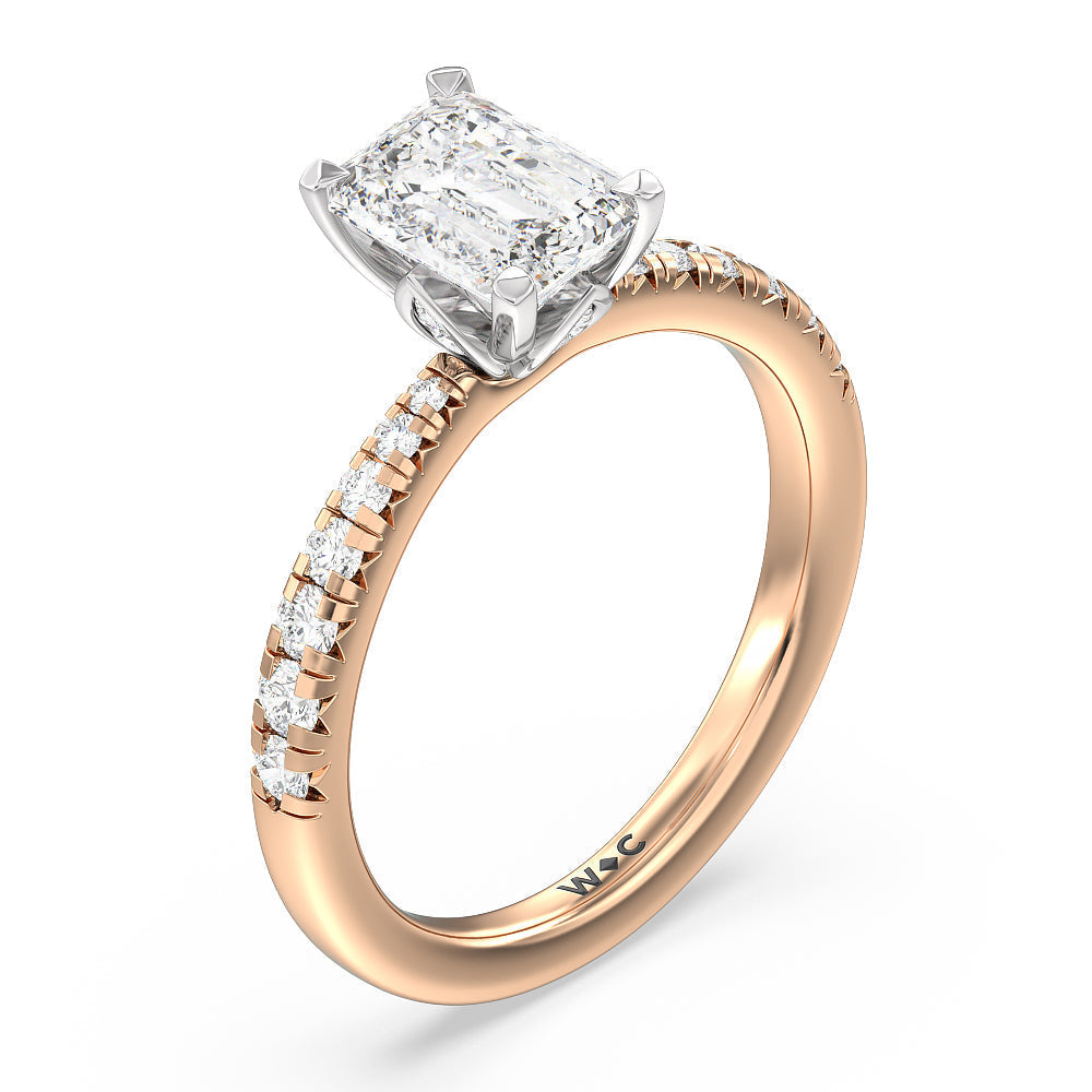 Petal Hidden Accent Engagement Ring with Emerald Cut Diamond in 14KT White & Rose Gold view 6
