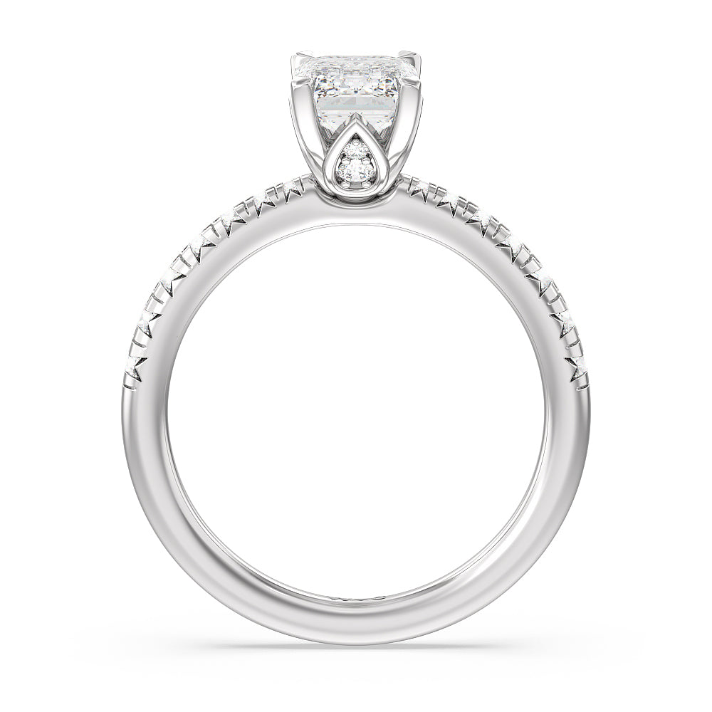 Petal Hidden Accent Engagement Ring with Emerald Cut Diamond in 14KT Platinum view 5
