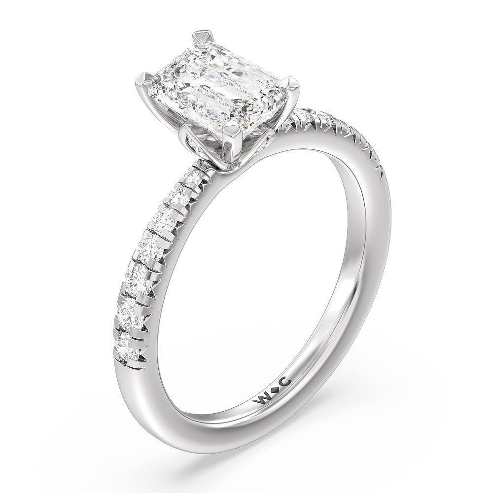 Petal Hidden Accent Engagement Ring with Emerald Cut Diamond in 14KT Platinum view 6
