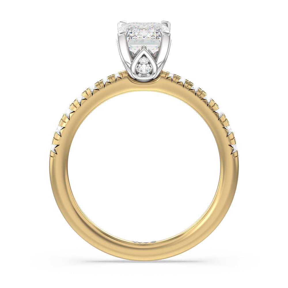 Petal Hidden Accent Engagement Ring with Emerald Cut Diamond in 14KT White & Yellow Gold view 5
