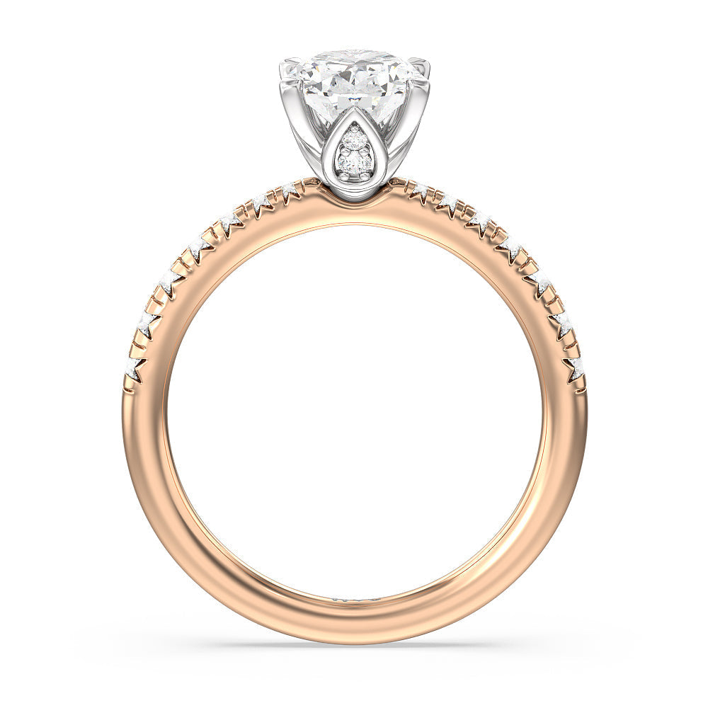 Petal Hidden Accent Engagement Ring with Oval Cut Diamond in 14KT White & Rose Gold view 5
