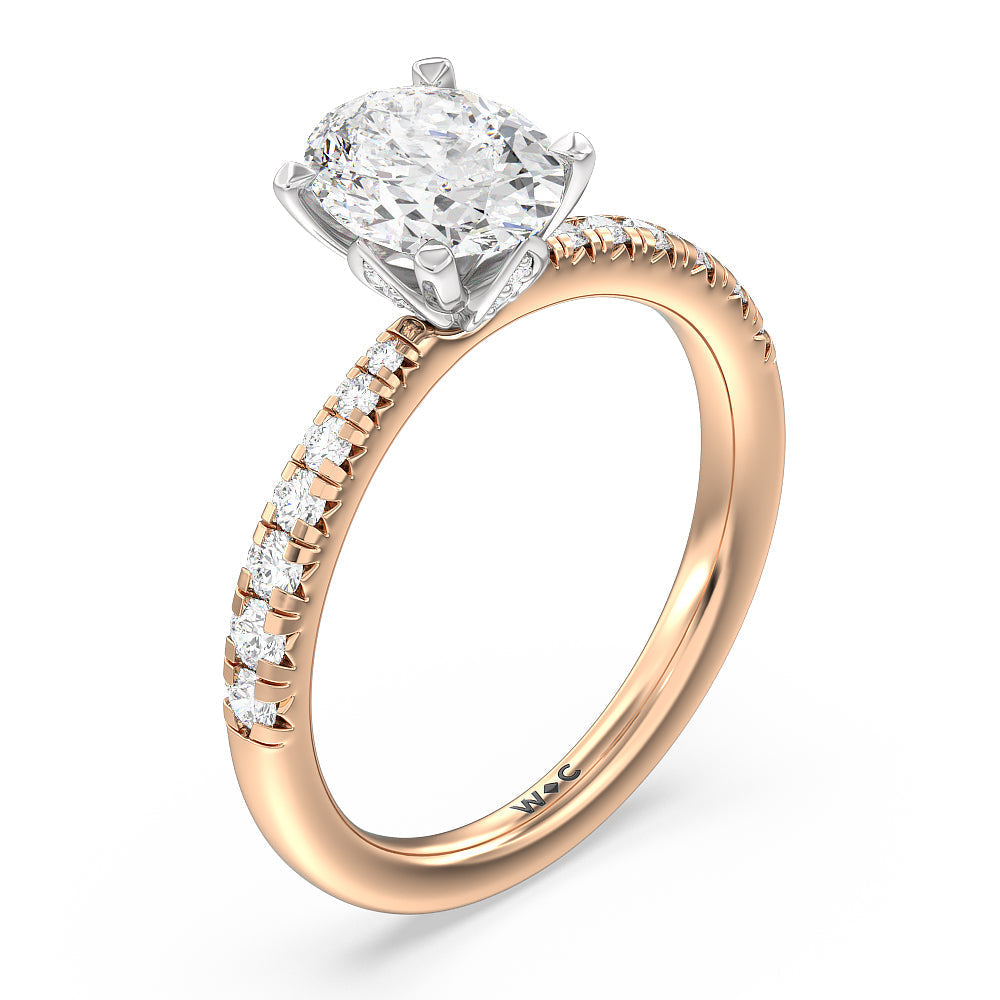 Petal Hidden Accent Engagement Ring with Oval Cut Diamond in 14KT White & Rose Gold view 6
