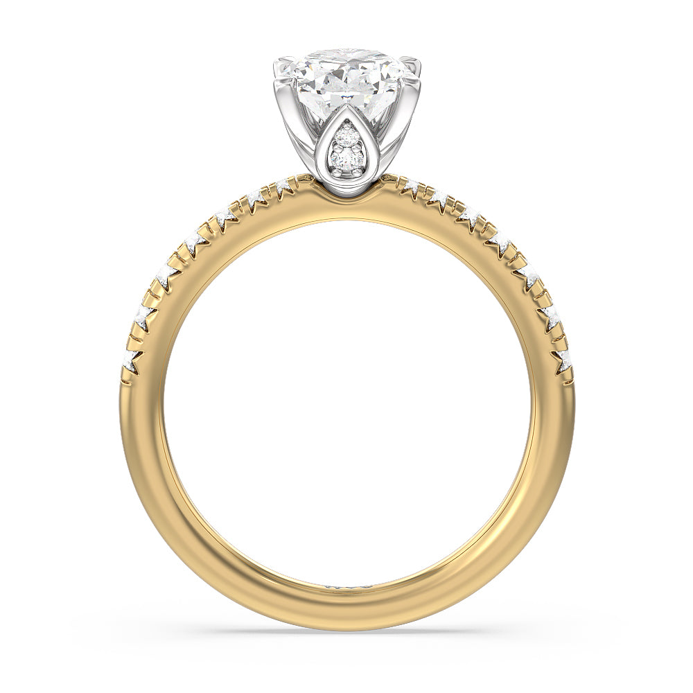Petal Hidden Accent Engagement Ring with Oval Cut Diamond in 14KT White & Yellow Gold view 5
