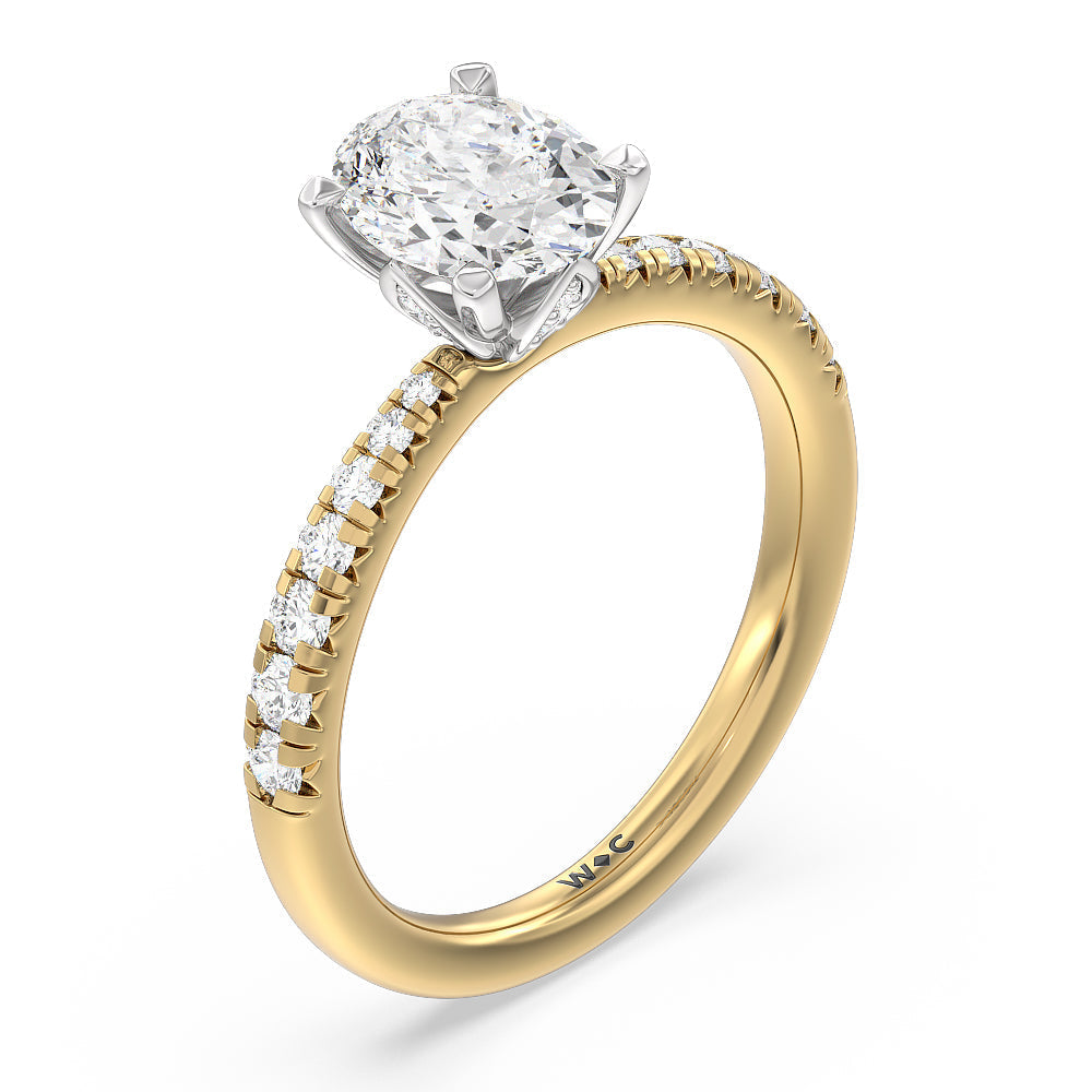 Petal Hidden Accent Engagement Ring with Oval Cut Diamond in 14KT White & Yellow Gold view 6
