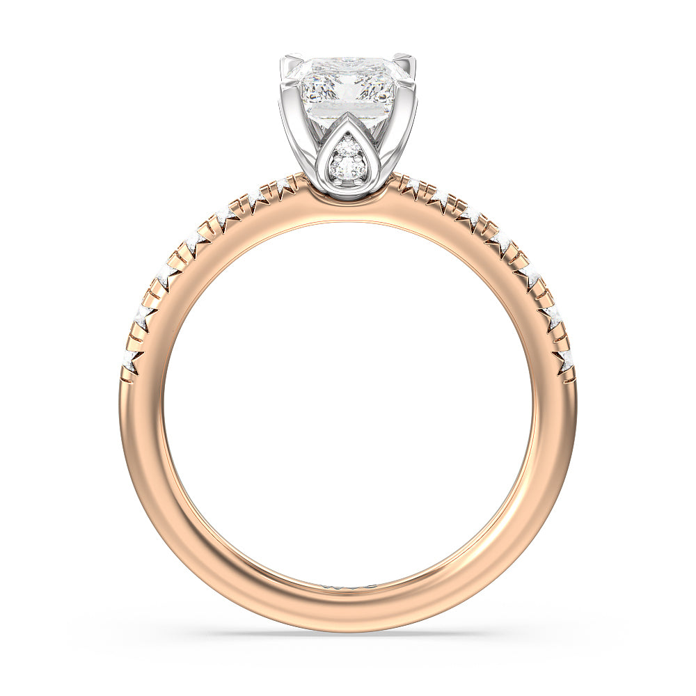 Petal Hidden Accent Engagement Ring with Radiant Cut Diamond in 14KT White & Rose Gold view 5
