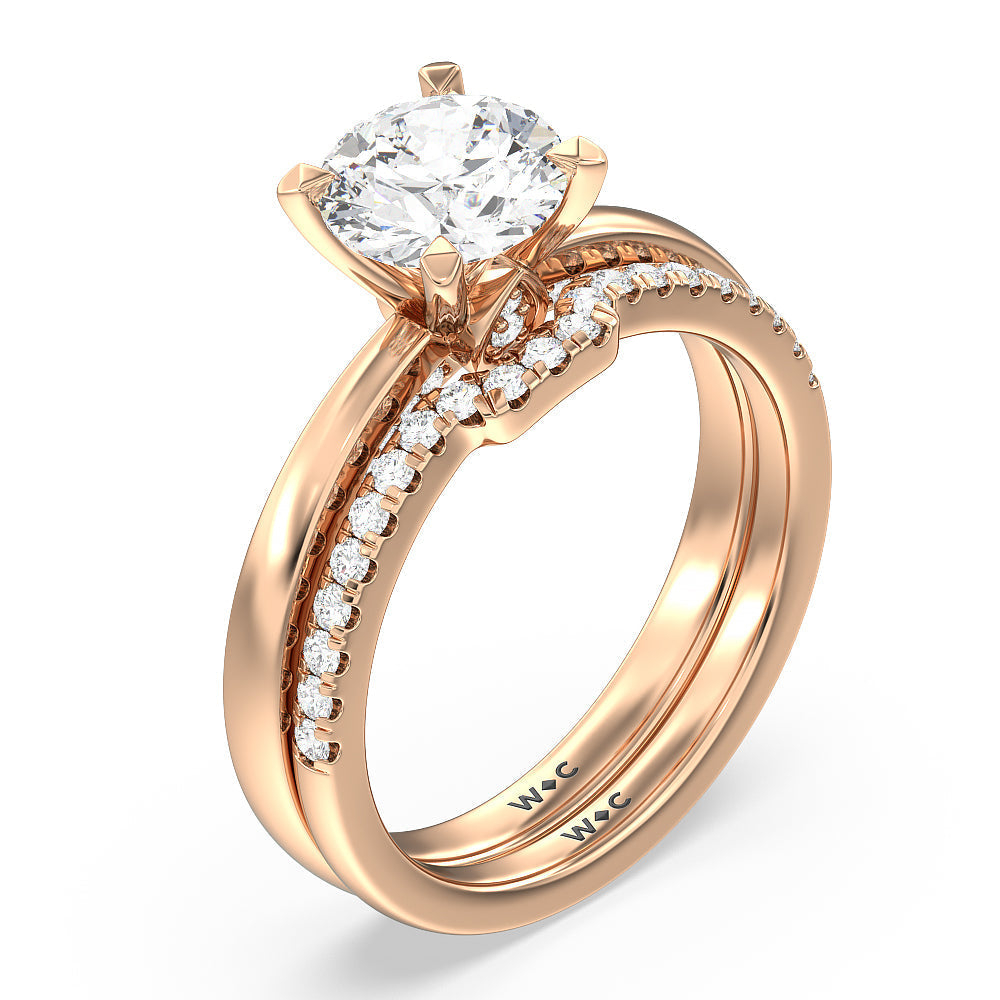 Adorned Hidden Accent Diamond Engagement Ring with Cushion Cut Diamond in 14KT Rose Gold view 4
