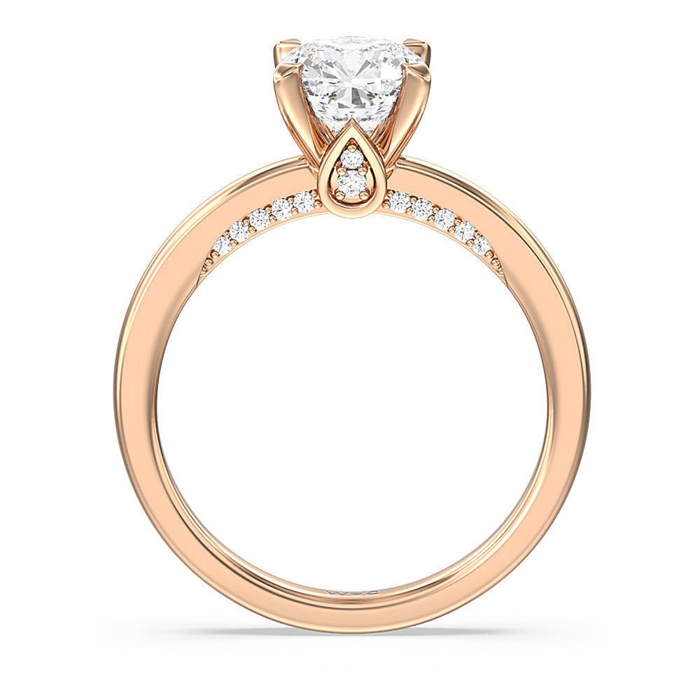 Adorned Hidden Accent Diamond Engagement Ring with Cushion Cut Diamond in 14KT Rose Gold view 2
