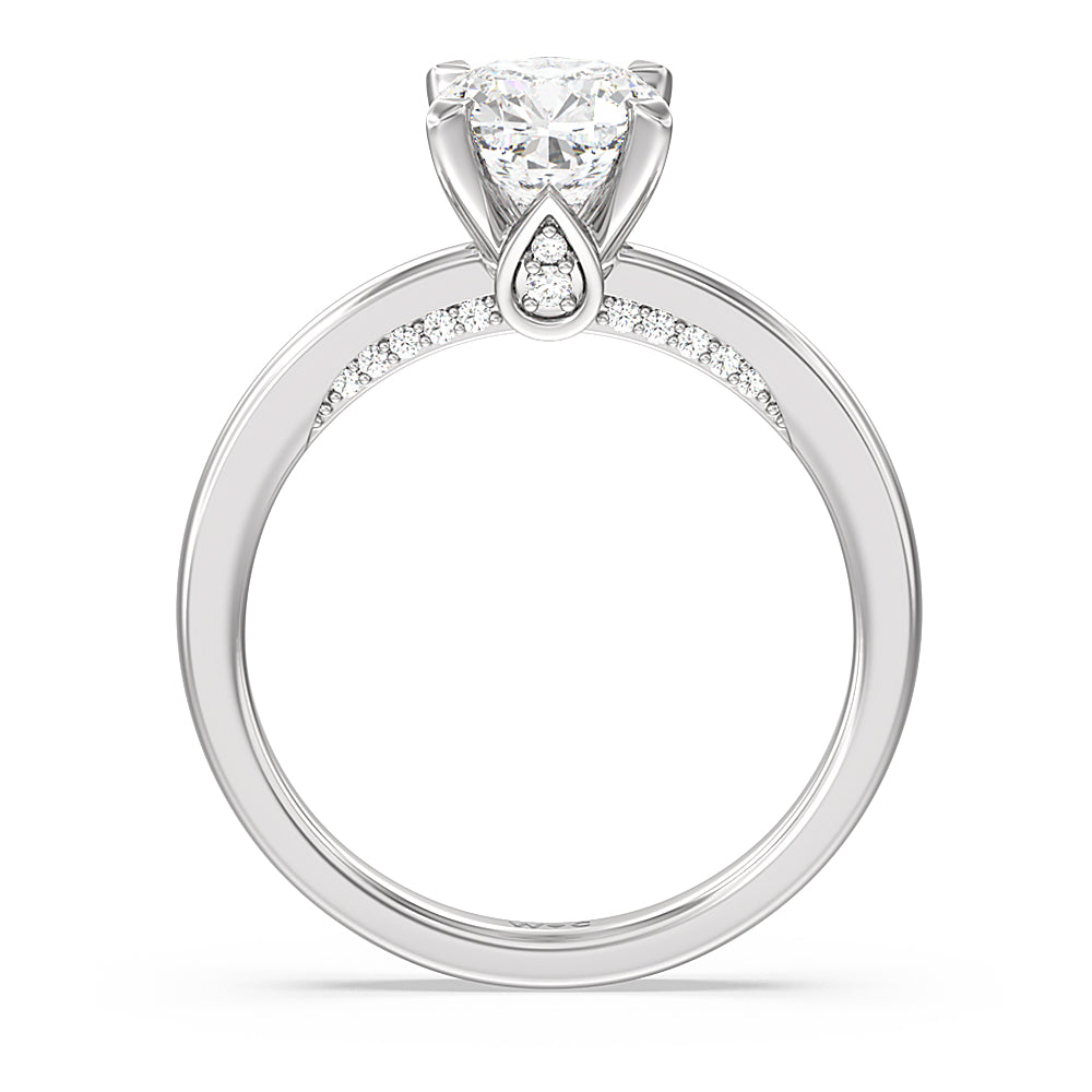 Adorned Hidden Accent Diamond Engagement Ring with Cushion Cut Diamond in 14KT Platinum view 2
