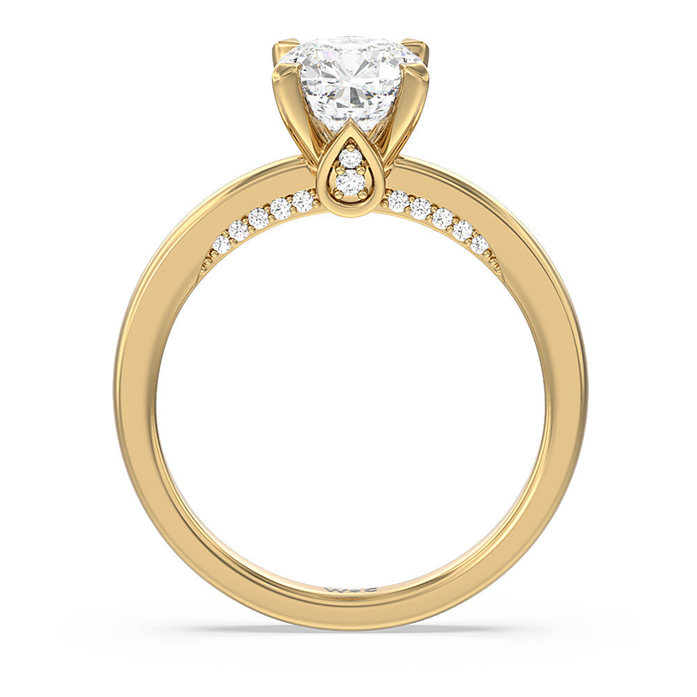 Adorned Hidden Accent Diamond Engagement Ring with Cushion Cut Diamond in 14KT Yellow Gold view 2
