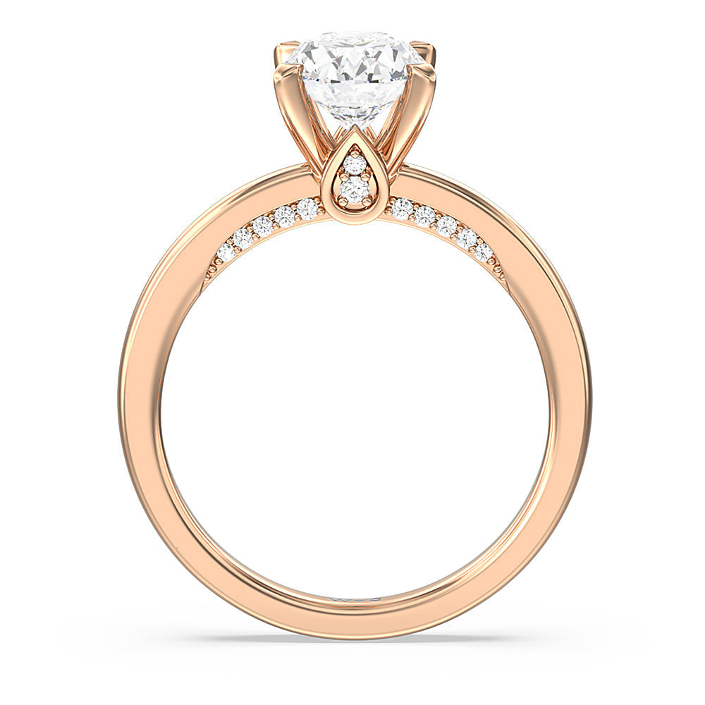 Adorned Hidden Accent Diamond Engagement Ring with Oval Cut Diamond in 14KT Rose Gold view 2
