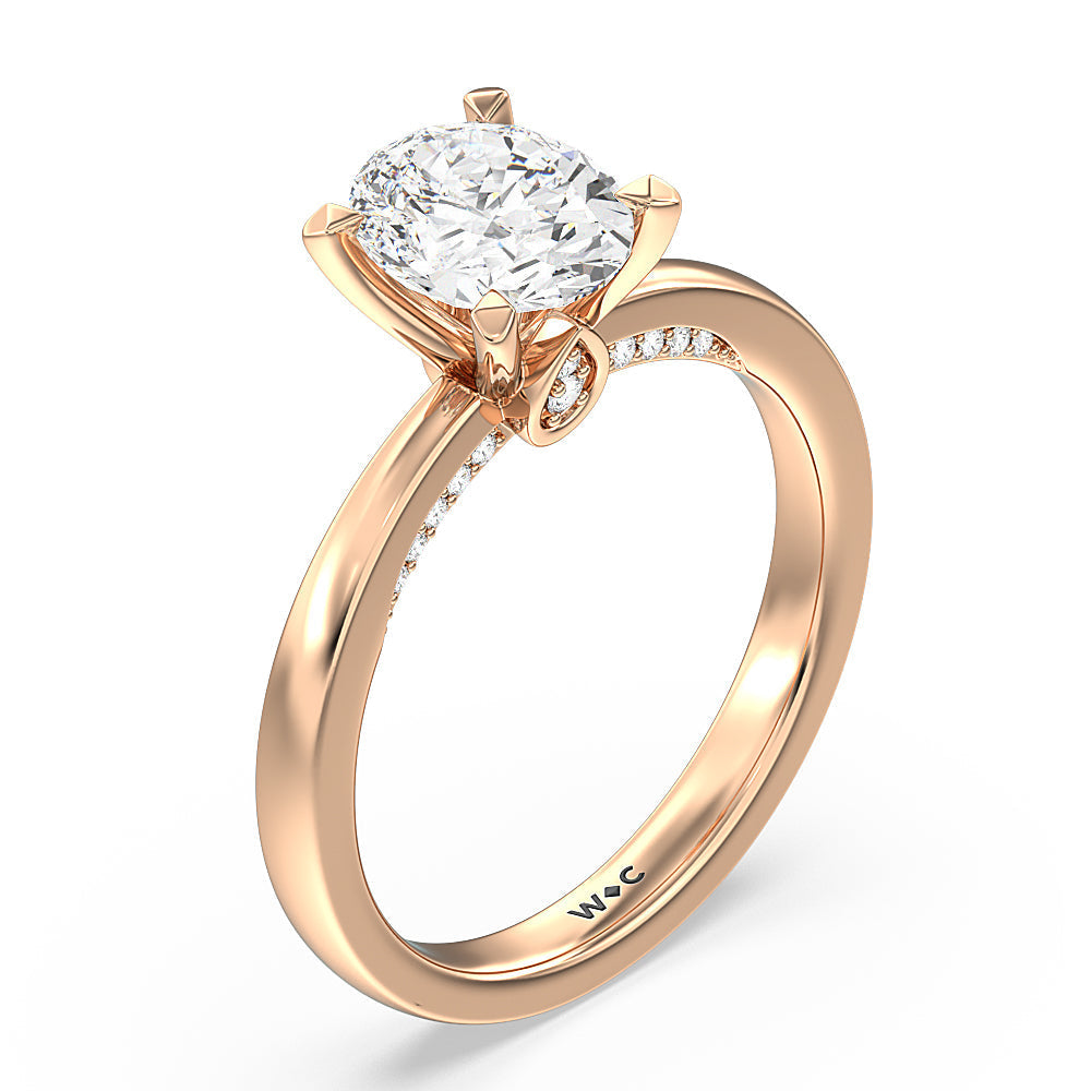 Adorned Hidden Accent Diamond Engagement Ring with Oval Cut Diamond in 14KT Rose Gold view 3
