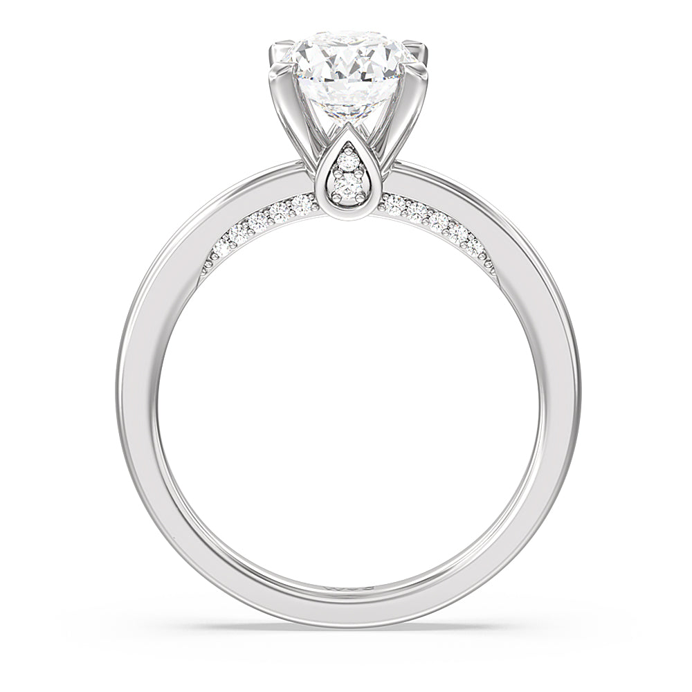 Adorned Hidden Accent Diamond Engagement Ring with Oval Cut Diamond in 14KT Platinum view 2
