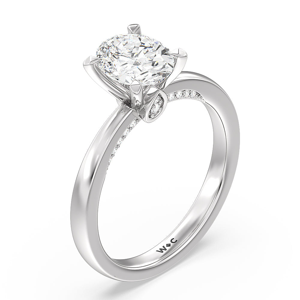 Adorned Hidden Accent Diamond Engagement Ring with Oval Cut Diamond in 14KT Platinum view 3
