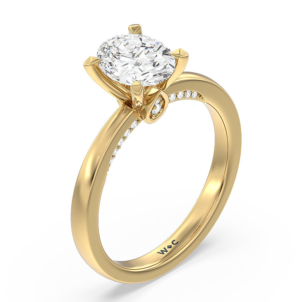Adorned Hidden Accent Diamond Engagement Ring with Oval Cut Diamond in 14KT Yellow Gold view 3
