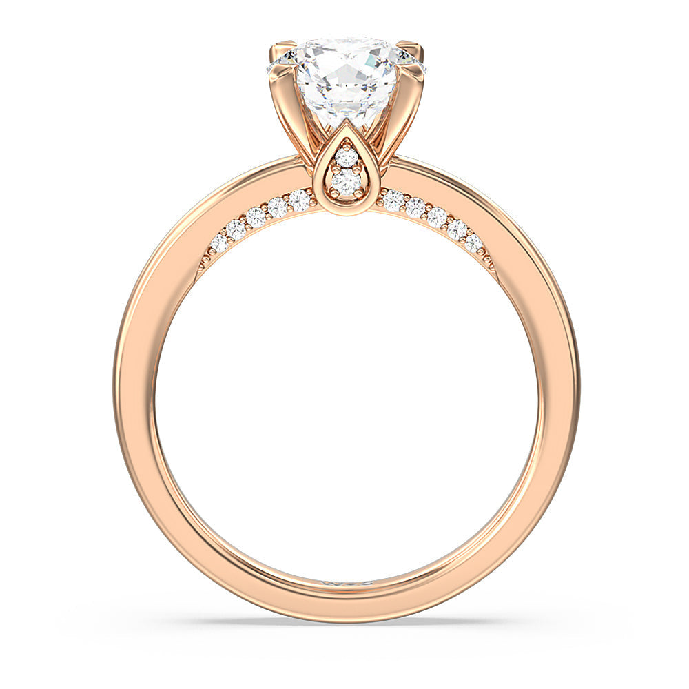 Adorned Hidden Accent Diamond Engagement Ring with Round Cut Diamond in 14KT Rose Gold view 2
