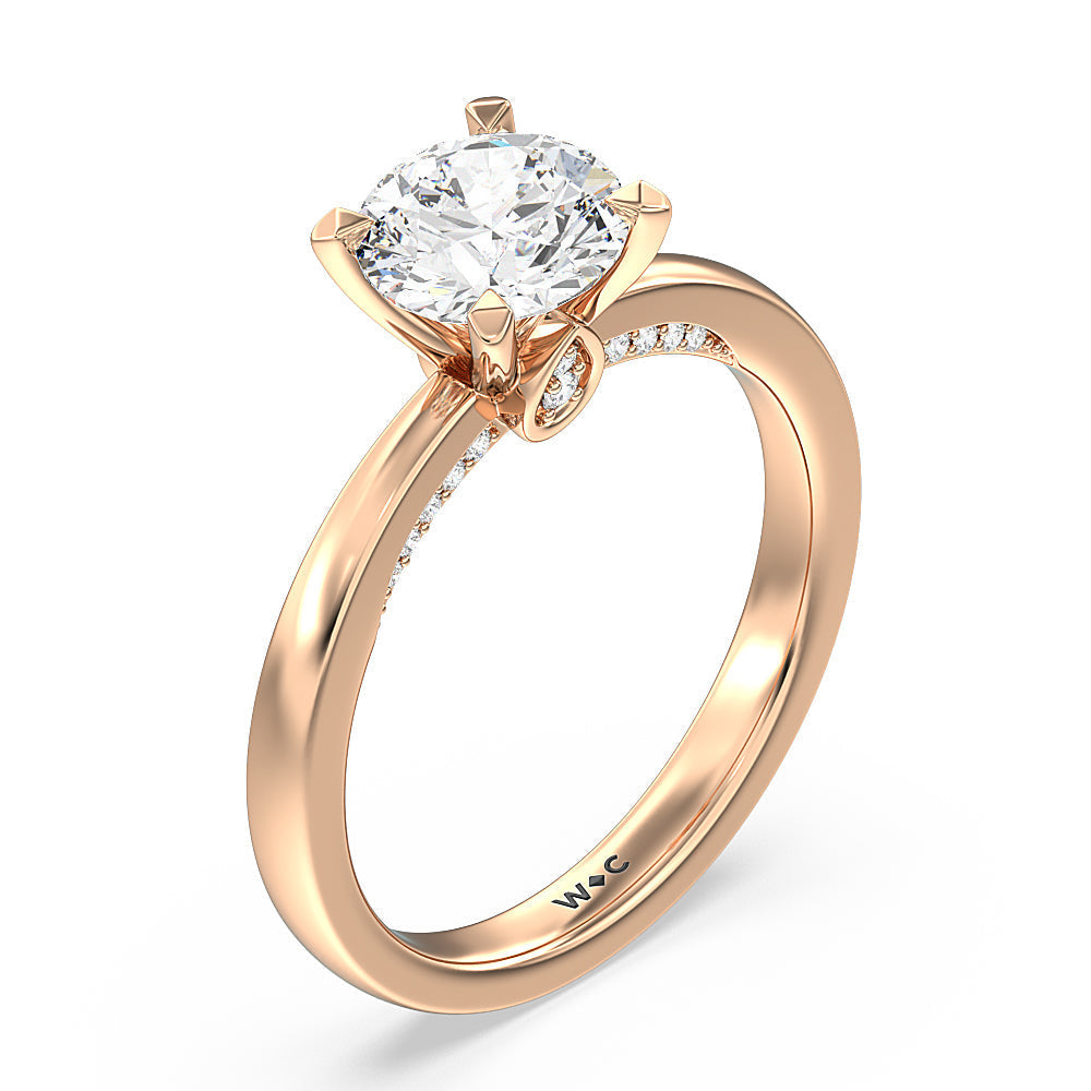 Adorned Hidden Accent Diamond Engagement Ring with Round Cut Diamond in 14KT Rose Gold view 3
