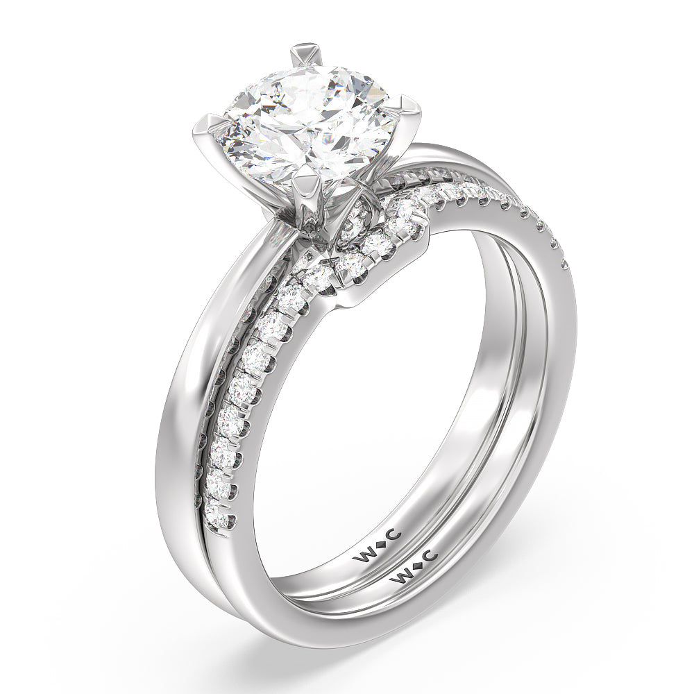 Adorned Hidden Accent Diamond Engagement Ring with Round Cut Diamond in 14KT Platinum view 4
