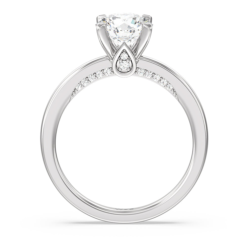 Adorned Hidden Accent Diamond Engagement Ring with Round Cut Diamond in 14KT Platinum view 2
