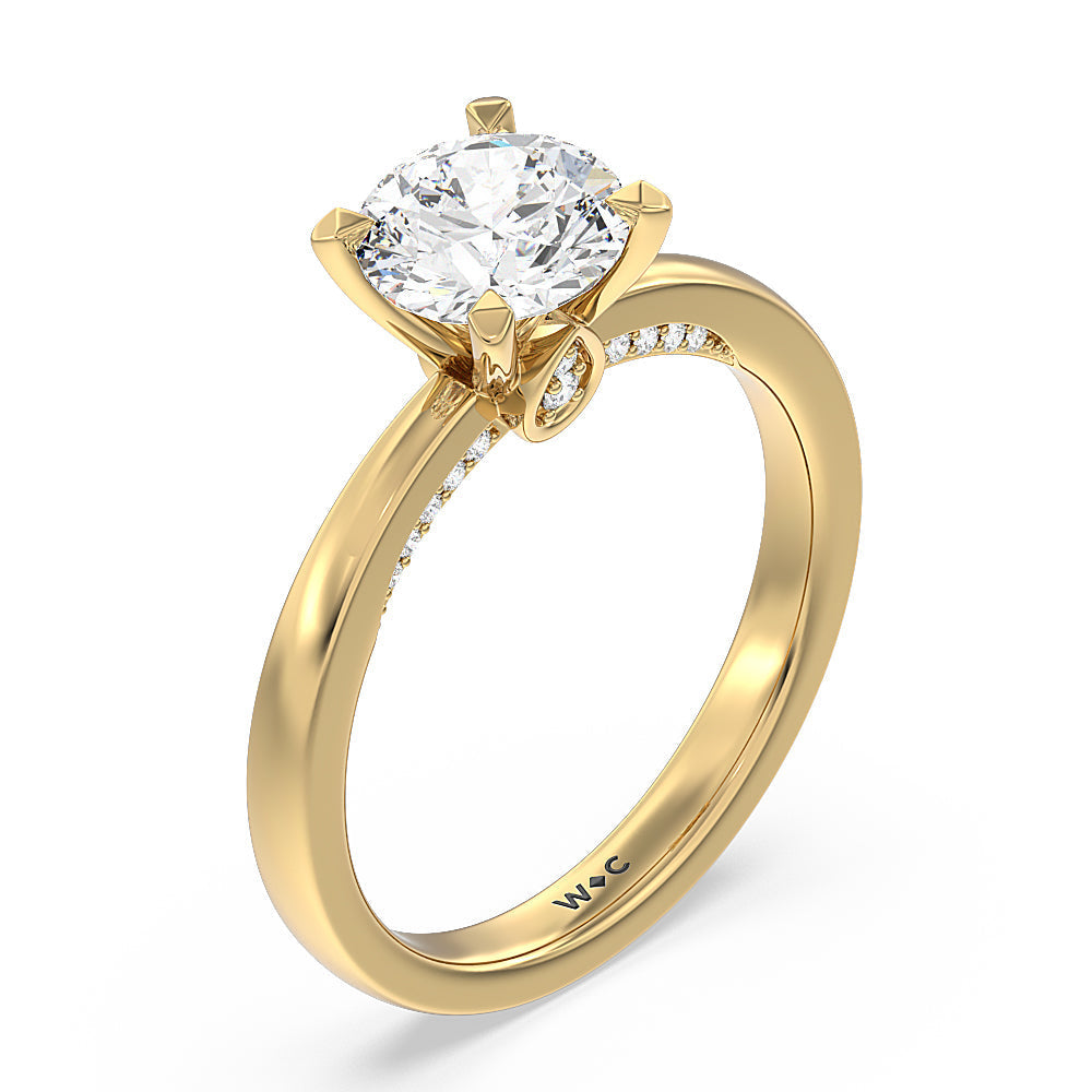 Adorned Hidden Accent Diamond Engagement Ring with Round Cut Diamond in 14KT Yellow Gold view 3

