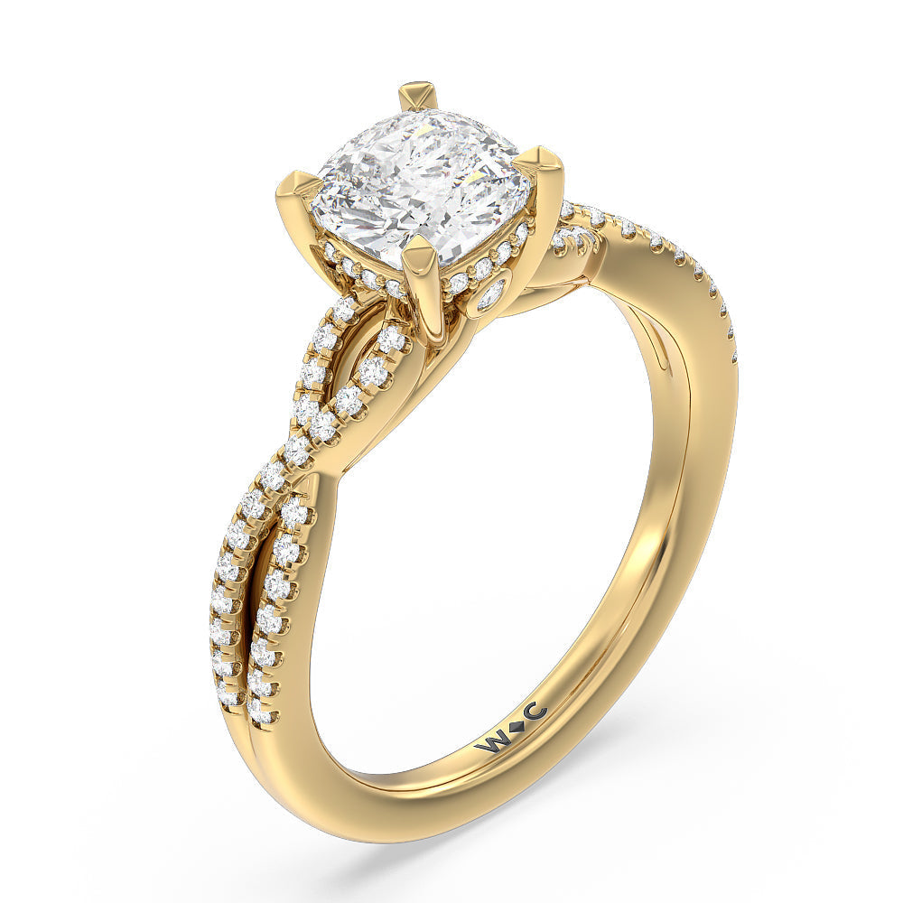 Cushion Cut Twist Hidden Accent Engagement Ring with Lab Grown Diamond in 14KT Yellow Gold view 3
