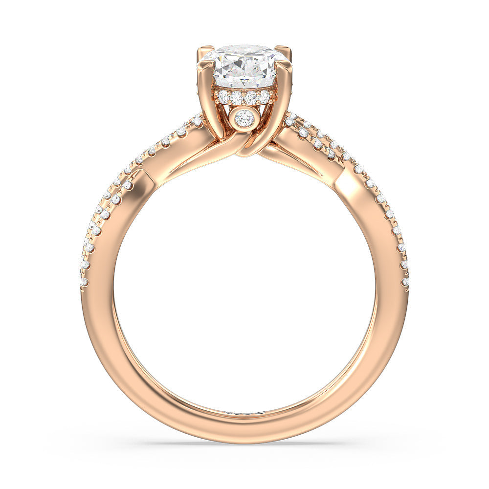Oval Cut Twist Hidden Accent Engagement Ring with Lab Grown Diamond in 14KT Rose Gold view 2
