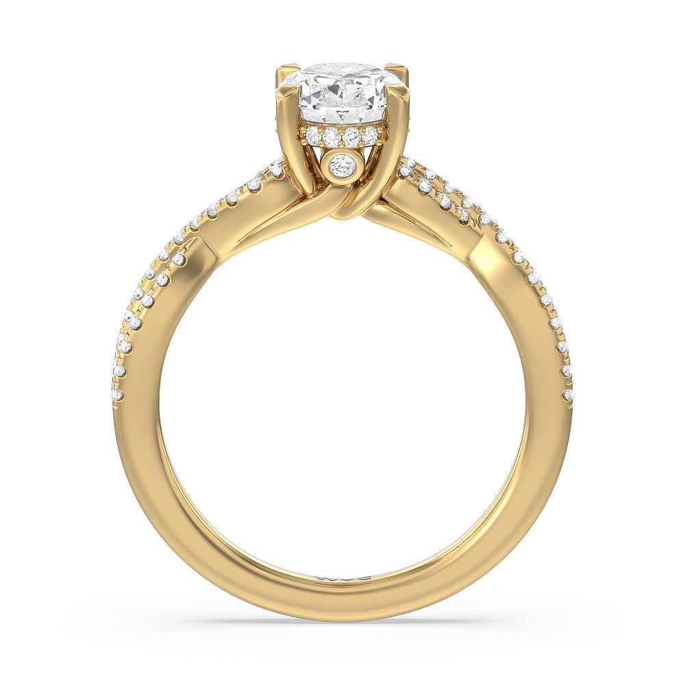 Oval Cut Twist Hidden Accent Engagement Ring with Lab Grown Diamond in 14KT Yellow Gold view 2
