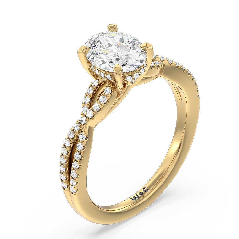 Oval Cut Twist Hidden Accent Engagement Ring with Lab Grown Diamond in 14KT Yellow Gold view 3
