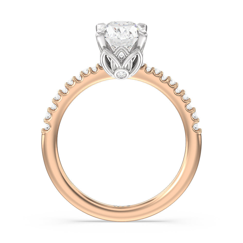 Petal Hidden Accent Pave Engagement Ring with Oval Cut Diamond in 14KT White & Rose Gold view 2
