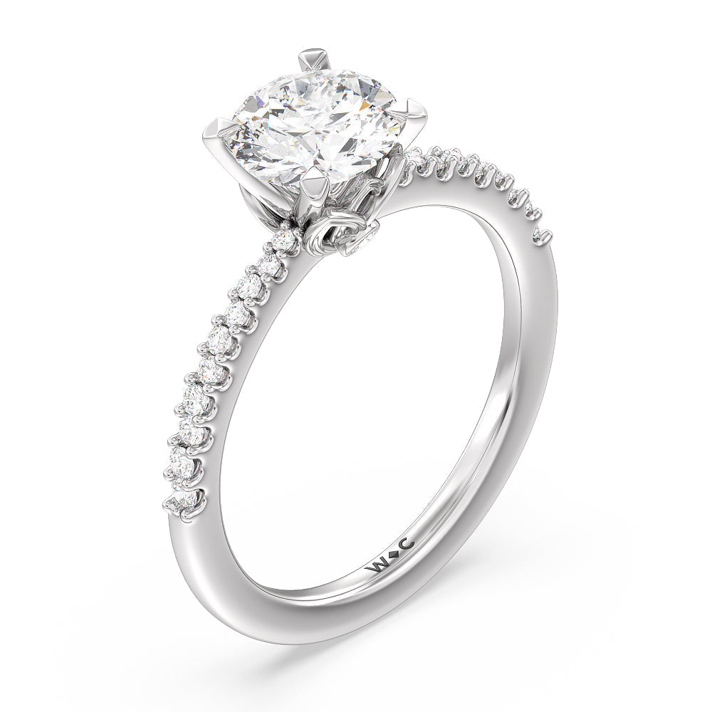 Petal Hidden Accent Pave Engagement Ring with Round Cut Diamond in 14KT Platinum view 3
