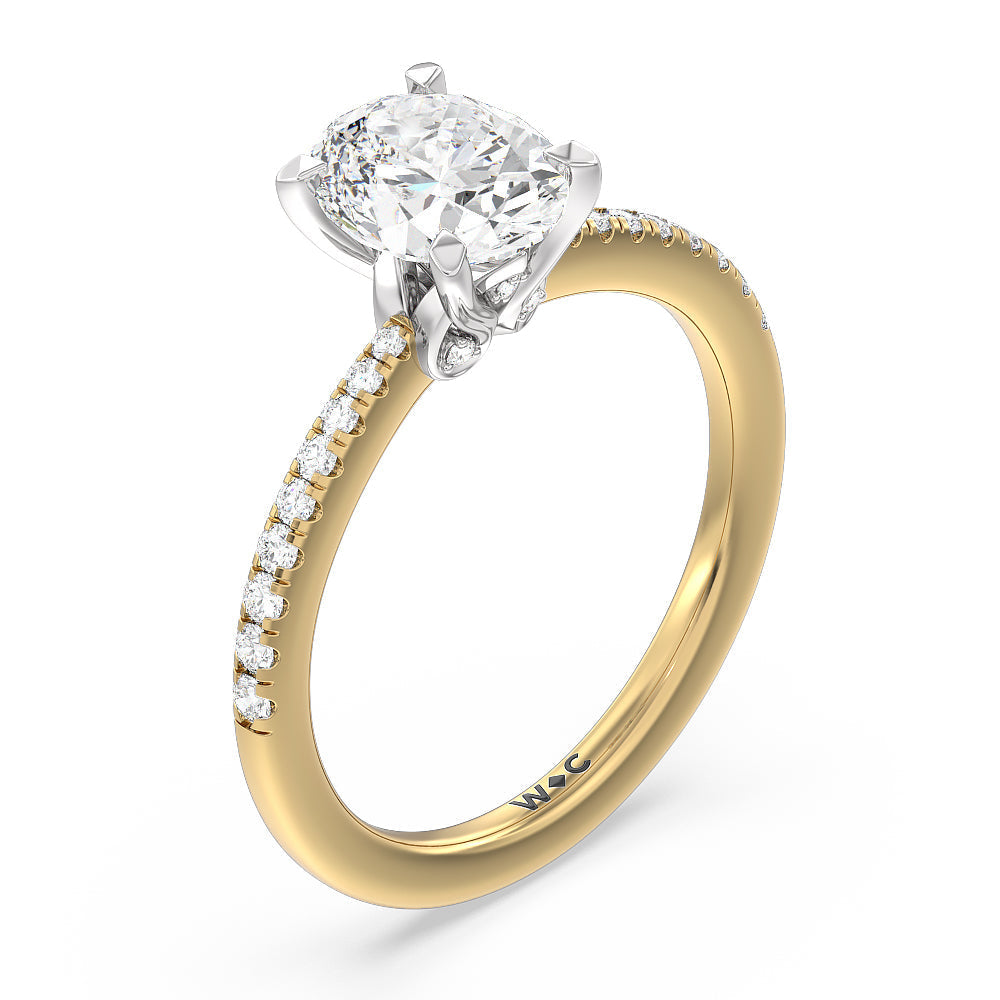 Oval Cut Hidden Heart Pave Engagement Ring with Lab Grown Diamond in 14KT White & Yellow Gold view 3
