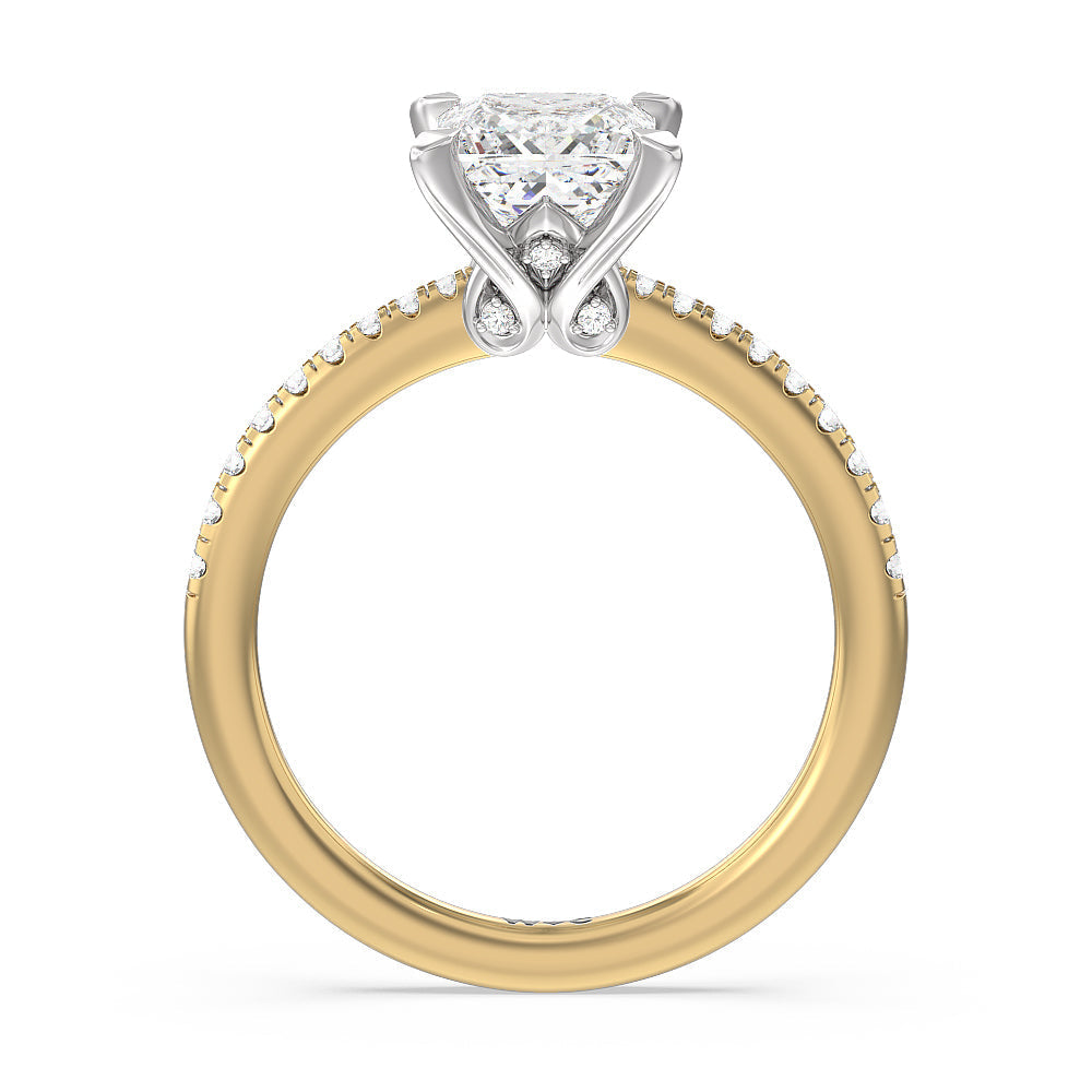 Princess Cut Hidden Heart Pave Engagement Ring with Lab Grown Diamond in 14KT White & Yellow Gold view 2
