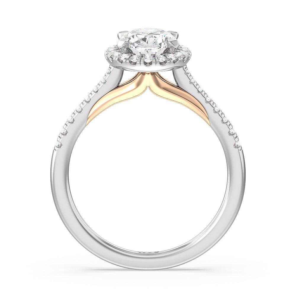 Oval Cut Fishtail Cathedral Halo Engagement Ring with Lab Grown Diamond in 14KT White & Rose Gold view 2
